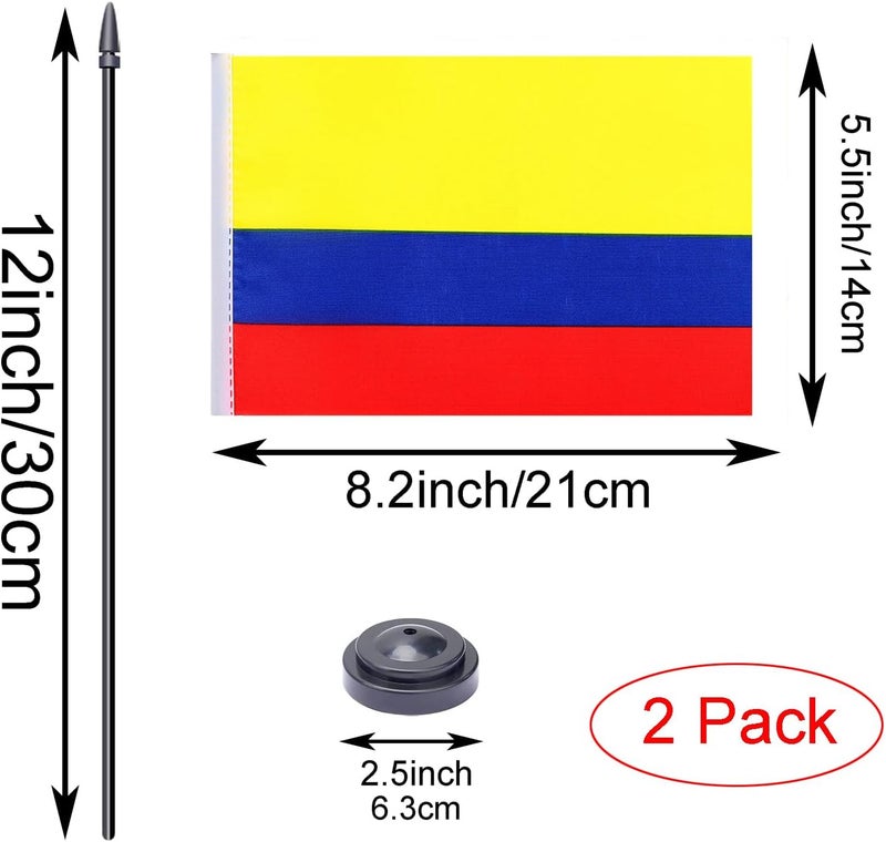 WXTWK 2 Pack Colombian Flag Colombian Deluxe Desk Flag Set - Mini Small Colombiana Table Office Flags with Black 12" Solid Pole Stand Base Classroom Meeting Desktop Decorations - Image 2